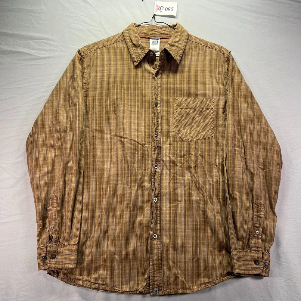The North Face Shirt Men Large Brown Button Up Long Sleeve Pocket Utility Hiking